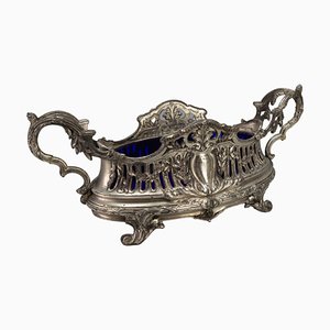 French Neoclassical Style Pewter and Indigo Blue Glass Centerpiece, Jardiniere, 1920s