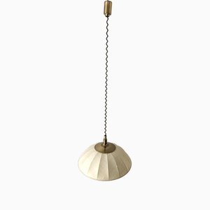 Mid-Century Modern Beige Fabric and Brass Adjustable Pendant Lamp from Schröder & Co, Germany, 1970s