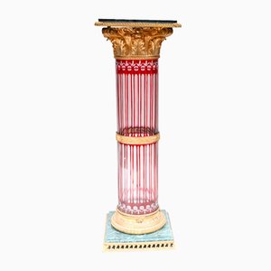 French Corinthian Column Pedestal Stand in Crystal Glass
