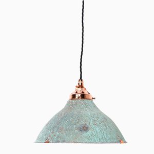 Reclaimed Holophane Verdigris Pendant Light with Copper Fittings