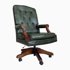 Chesterfield Swivel Desk Chair in Green Leather