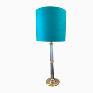 Tall Hollywood Regency Style Table Lamp with Turquoise Lampshade, 1980s