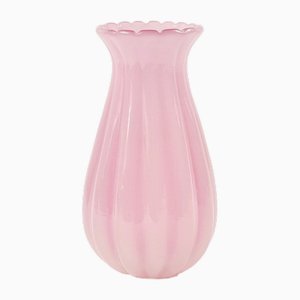 Mid-Century Pink Ribbed Murano Glass Vase attributed to Archimede Seguso for Seguso Vetri d'Arte, Italy, 1950s