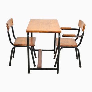Vintage School Desk with Chairs, 1960s, Set of 3