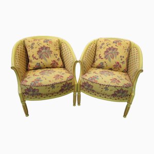 Corbeille Shaped Bergère Armchairs, 1970s, Set of 2