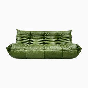 Togo Sofa in Forest Green Leather by Michel Ducaroy for Ligne Roset, France, 1970s