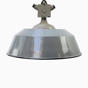 Vintage Industrial Cast Iron and Gray Enamel Pendant Light from Industria Rotterdam