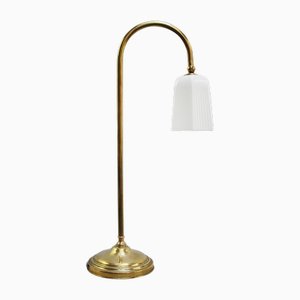 Vintage French Brass & Opaline Glass Table Lamp, 1950s