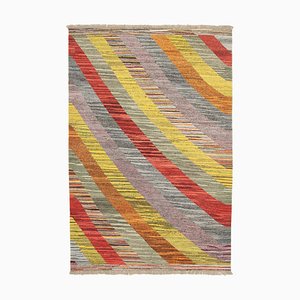 Tappeto Kilim a onde piatte in lana multicolore fatto a mano, Turchia