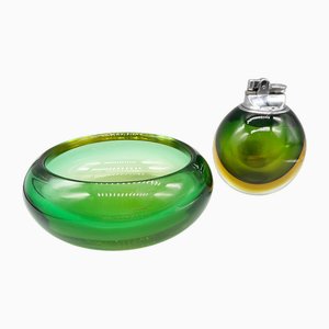 Vintage Ashtray & Lighter, in Murano Glass from Seguso, 1960s, Set of 2
