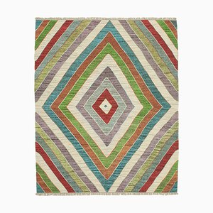 Alfombra Kilim grande de tejido plano de lana multicolor