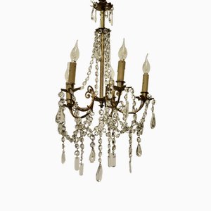 Large French Crystal and Brass 5 Branch Chandelier