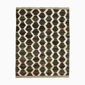 Tapis Kilim en Laine Fait Main Marron, Turc