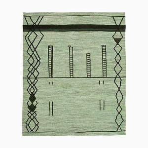 Green Hand Knotted Oriental Wool Flatwave Kilim Rug