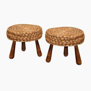 Vintage Stools in Braided Rope and Wood, 1960s, Set of 2