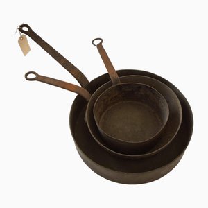 Copper and Iron Handled Saucepans, 1890s, Set of 3