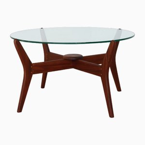 Round Coffee Table with Glass Tray and Teak Base, 1960s