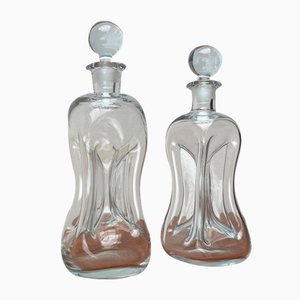 Botellas Kluk Kluk danesas vintage de vidrio de Holmegaard, años 70. Juego de 2