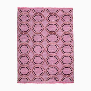 Tappeto Kilim Flatwave in lana rosa, annodato a mano