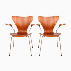 Vintage Teak Butterfly Chairs 3207 from Arne Jacobsen for Fritz Hansen by Arne Jacobsen, 1950s, Set of 2
