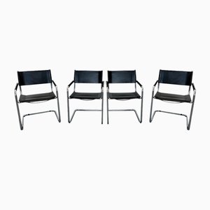 Chaises en Cuir, Italie, 1970s, Set de 4