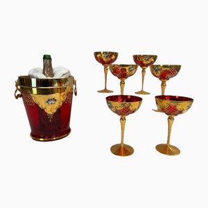 Copas de champán de Murano con cubo de champán de cristal de Murano, años 60. Juego de 7