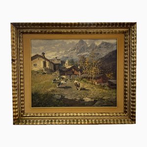 Licinio Campagnari, Valle di Champoluc, Oil on Canvas, Framed