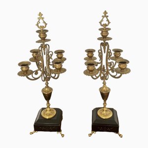 Candelabros victorianos de latón y mármol, década de 1860. Juego de 2