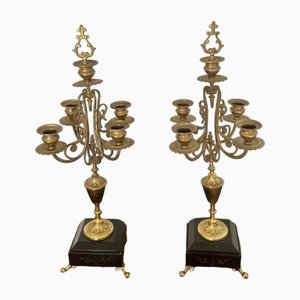 Victorian Brass and Marble Candelabras, 1860s, Set of 2