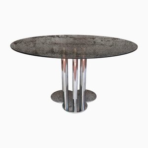 Chromed Steel Frame with Smoked Glass Clover Table attributed to Sergio Asti for Poltronova, Italy, 1970s
