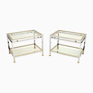 Italian Chrome and Brass Side Tables, 1970, Set of 2