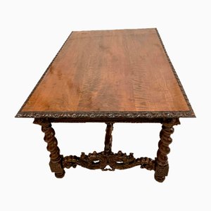 Victorian Carved Figured Walnut Centre or Dining Table, Italy, 1860s