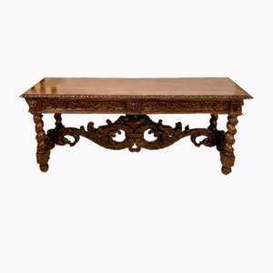 Victorian Carved Figured Walnut Console Table, Italy, 1860s