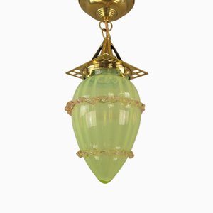 Lámpara colgante vienesa modernista de vidrio de uranio de Hoffmann para Wiener Werkstätte, años 20