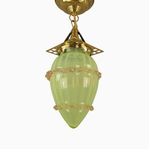 Lampe à Suspension Art Nouveau en Verre Uranium par Hoffmann pour Wiener Werkstätte, 1920s