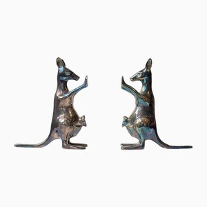 Kangaroo Bookends in Silver Plated Brass, 1970s, Set of 2