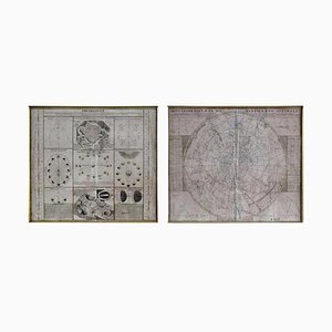 Himmelskarten Gravuren in Messingrahmen, 18. Jh. von Doppelmayr, 1740, 2er Set
