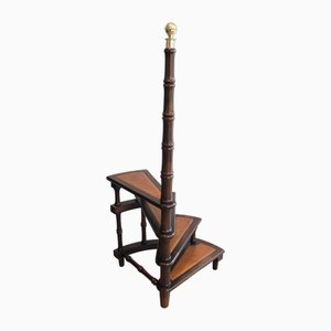 Mahogany, Leather and Brass Library Stepladder, 1940s
