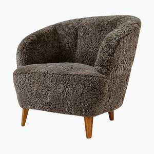 Fauteuil Sahara Art Déco Arrondi en Peau de Mouton, Suède, 1940s