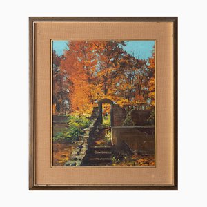 A Sunny Autumn Day: The Secret Garden, 20th Century, Oil on Board