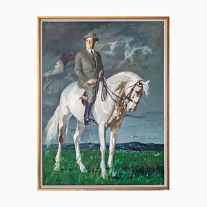 Ricardo Arenys Galdon, Full Length Portrait on a Horse, 20th Century, Oil on Canvas