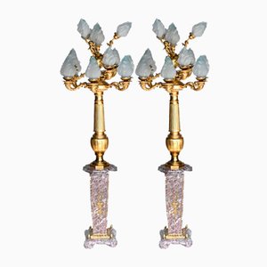 Large French Marble Gilt Floor Lamps, Set of 2