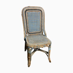 Stuhl aus Rattan in Blau und Weiß