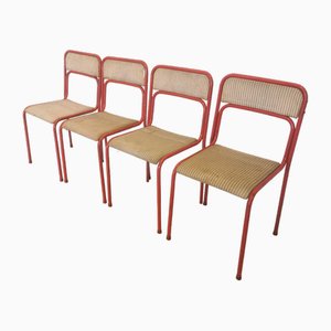 Stühle aus rotem & weißem Metall, ehemaliges Jugoslawien, 1970er, 4er Set
