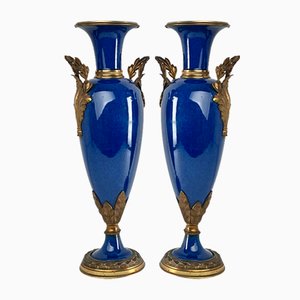 Vases Art Nouveau en Bronze Doré, 1920s, Set de 2
