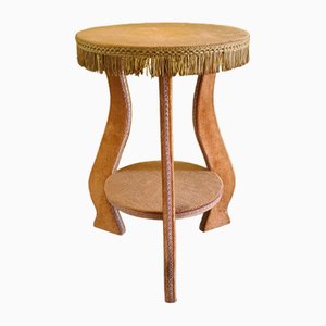 French Velour-Covered Wooden Side Table, 1970s