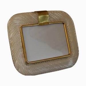Milky White Twisted Murano Glass and Brass Picture Frame by Barovier, 2000s