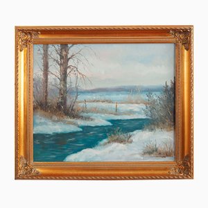 Scandinavian Artist, The Winter Brook, 1970s, Oil on Canvas, Framed