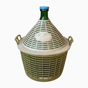 Mid-Century Glass Demijohn in Plastic Basket