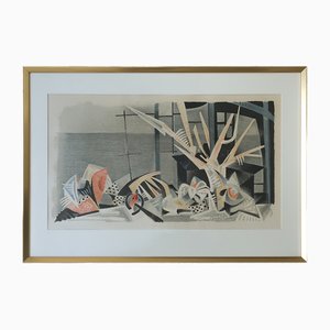 Lithographie Couleur, Jürgen Von Konow, Window View, Söndrum, 1958, Encadré